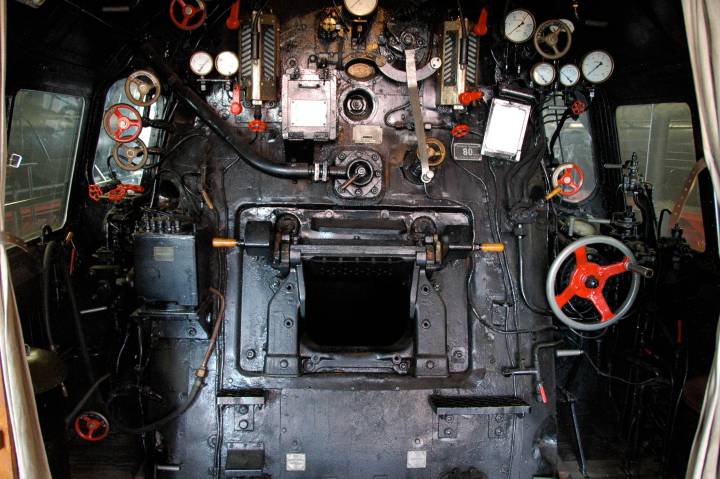 Inside locomotive cab