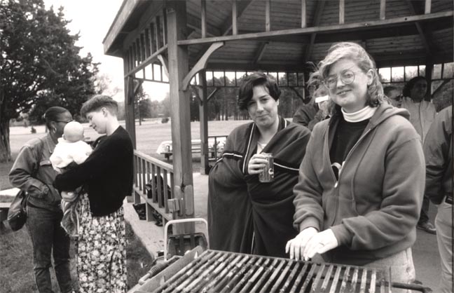 Julie Launhardt shivering along with several IRIS spouses
