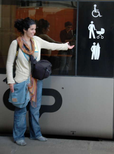Symbols for people with carriages, wheelchairs, and. . . skateboards (!) Central Station, Porto, Portugal